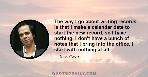 The way I go about writing records is that I make a calendar date to start the new record, so I have nothing. I don't have a bunch of notes that I bring into the office, I start with nothing at all.