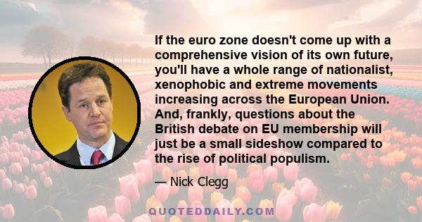 If the euro zone doesn't come up with a comprehensive vision of its own future, you'll have a whole range of nationalist, xenophobic and extreme movements increasing across the European Union. And, frankly, questions