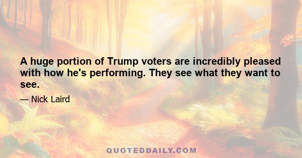 A huge portion of Trump voters are incredibly pleased with how he's performing. They see what they want to see.