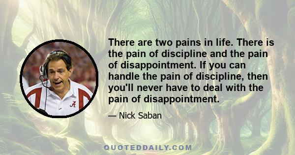 There are two pains in life. There is the pain of discipline and the pain of disappointment. If you can handle the pain of discipline, then you'll never have to deal with the pain of disappointment.