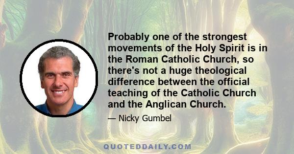 Probably one of the strongest movements of the Holy Spirit is in the Roman Catholic Church, so there's not a huge theological difference between the official teaching of the Catholic Church and the Anglican Church.