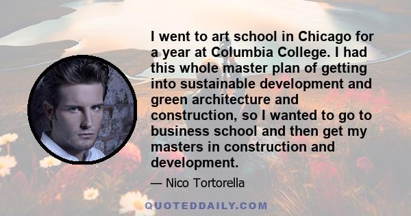 I went to art school in Chicago for a year at Columbia College. I had this whole master plan of getting into sustainable development and green architecture and construction, so I wanted to go to business school and then 