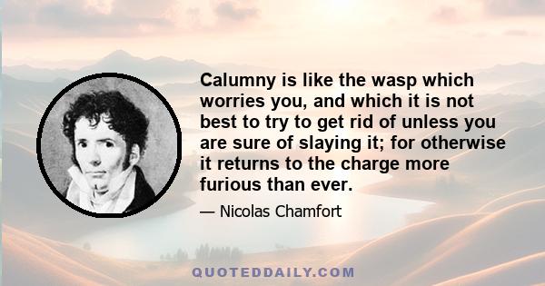 Calumny is like the wasp which worries you, and which it is not best to try to get rid of unless you are sure of slaying it; for otherwise it returns to the charge more furious than ever.