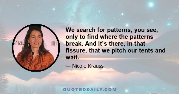 We search for patterns, you see, only to find where the patterns break. And it’s there, in that fissure, that we pitch our tents and wait.