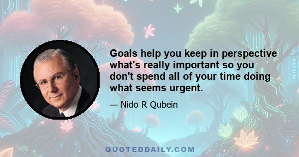 Goals help you keep in perspective what's really important so you don't spend all of your time doing what seems urgent.