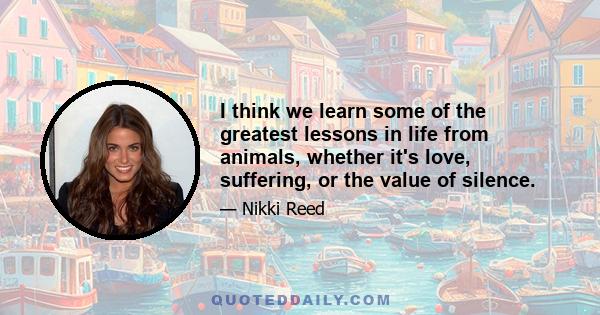 I think we learn some of the greatest lessons in life from animals, whether it's love, suffering, or the value of silence.