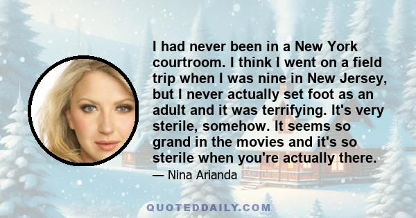 I had never been in a New York courtroom. I think I went on a field trip when I was nine in New Jersey, but I never actually set foot as an adult and it was terrifying. It's very sterile, somehow. It seems so grand in