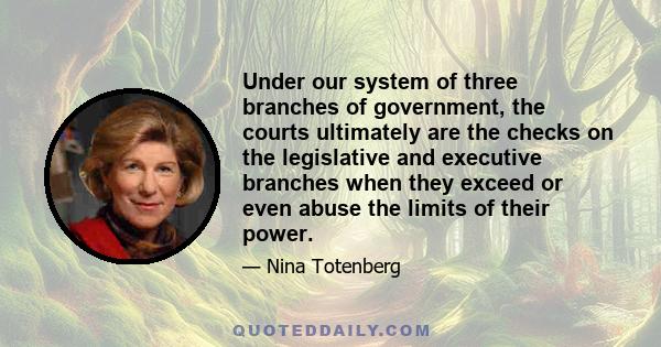 Under our system of three branches of government, the courts ultimately are the checks on the legislative and executive branches when they exceed or even abuse the limits of their power.