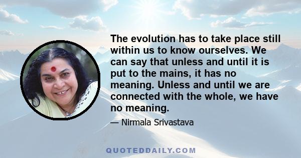 The evolution has to take place still within us to know ourselves. We can say that unless and until it is put to the mains, it has no meaning. Unless and until we are connected with the whole, we have no meaning.