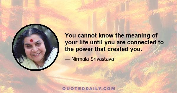 You cannot know the meaning of your life until you are connected to the power that created you.