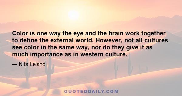 Color is one way the eye and the brain work together to define the external world. However, not all cultures see color in the same way, nor do they give it as much importance as in western culture.