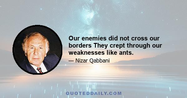 Our enemies did not cross our borders They crept through our weaknesses like ants.