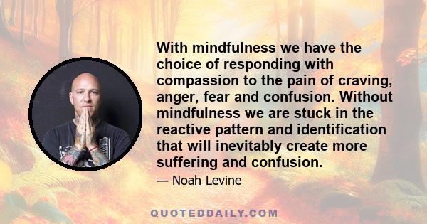 With mindfulness we have the choice of responding with compassion to the pain of craving, anger, fear and confusion. Without mindfulness we are stuck in the reactive pattern and identification that will inevitably