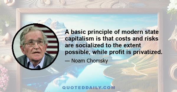 A basic principle of modern state capitalism is that costs and risks are socialized to the extent possible, while profit is privatized.