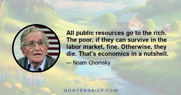 All public resources go to the rich. The poor, if they can survive in the labor market, fine. Otherwise, they die. That's economics in a nutshell.