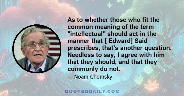 As to whether those who fit the common meaning of the term intellectual should act in the manner that [ Edward] Said prescribes, that's another question. Needless to say, I agree with him that they should, and that they 