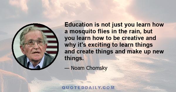 Education is not just you learn how a mosquito flies in the rain, but you learn how to be creative and why it's exciting to learn things and create things and make up new things.