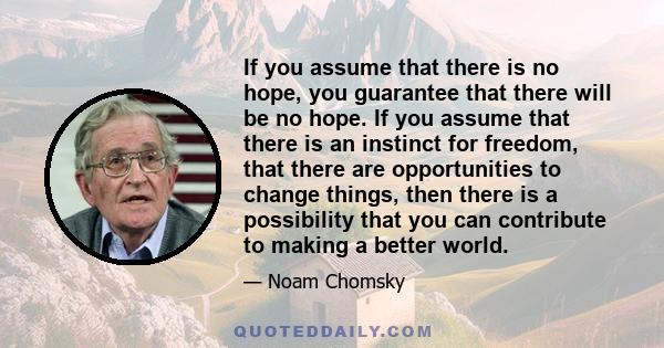 If you assume that there is no hope, you guarantee that there will be no hope. If you assume that there is an instinct for freedom, that there are opportunities to change things, then there is a possibility that you can 