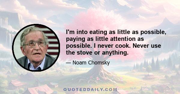 I'm into eating as little as possible, paying as little attention as possible. I never cook. Never use the stove or anything.