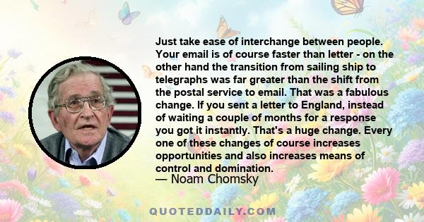 Just take ease of interchange between people. Your email is of course faster than letter - on the other hand the transition from sailing ship to telegraphs was far greater than the shift from the postal service to