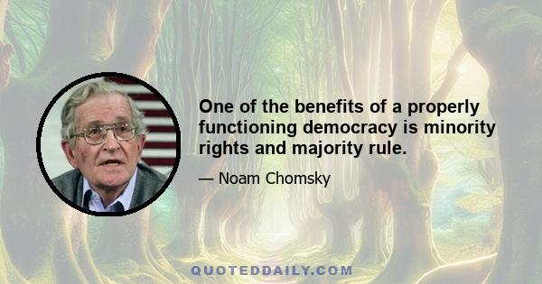 One of the benefits of a properly functioning democracy is minority rights and majority rule.