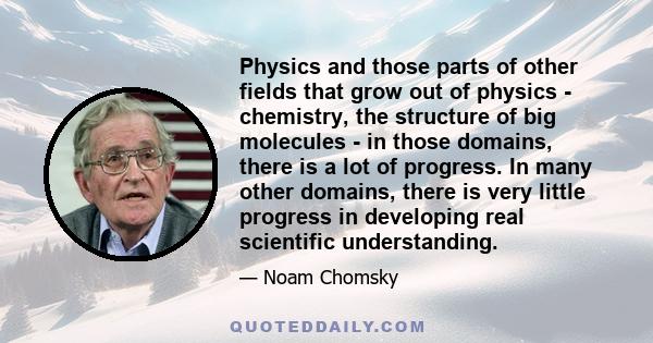 Physics and those parts of other fields that grow out of physics - chemistry, the structure of big molecules - in those domains, there is a lot of progress. In many other domains, there is very little progress in