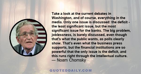 Take a look at the current debates in Washington, and of course, everything in the media. Only one issue is discussed: the deficit - the least significant issue, but the most significant issue for the banks. The big