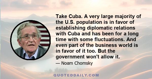 Take Cuba. A very large majority of the U.S. population is in favor of establishing diplomatic relations with Cuba and has been for a long time with some fluctuations. And even part of the business world is in favor of