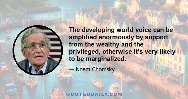 The developing world voice can be amplified enormously by support from the wealthy and the privileged, otherwise it's very likely to be marginalized.