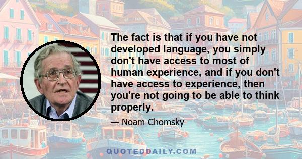 The fact is that if you have not developed language, you simply don't have access to most of human experience, and if you don't have access to experience, then you're not going to be able to think properly.