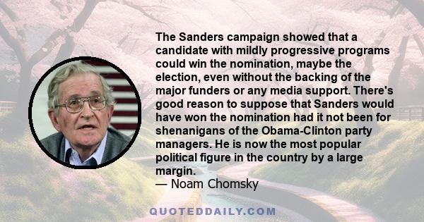 The Sanders campaign showed that a candidate with mildly progressive programs could win the nomination, maybe the election, even without the backing of the major funders or any media support. There's good reason to