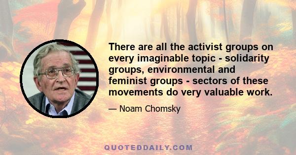 There are all the activist groups on every imaginable topic - solidarity groups, environmental and feminist groups - sectors of these movements do very valuable work.