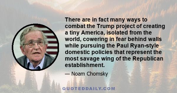 There are in fact many ways to combat the Trump project of creating a tiny America, isolated from the world, cowering in fear behind walls while pursuing the Paul Ryan-style domestic policies that represent the most