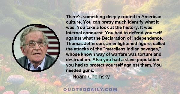 There's something deeply rooted in American culture. You can pretty much identify what it was. You take a look at the history. It was internal conquest. You had to defend yourself against what the Declaration of