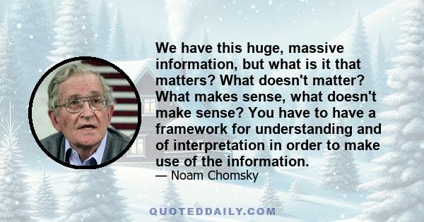 We have this huge, massive information, but what is it that matters? What doesn't matter? What makes sense, what doesn't make sense? You have to have a framework for understanding and of interpretation in order to make