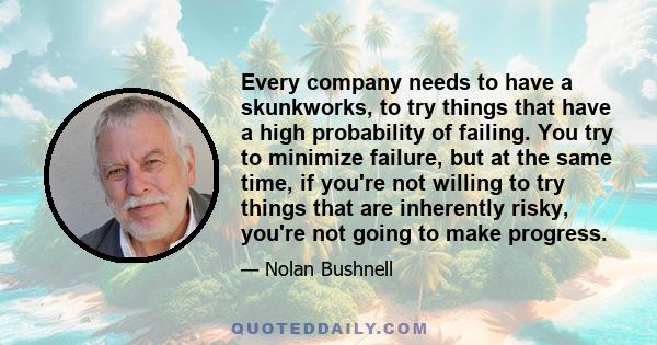 Every company needs to have a skunkworks, to try things that have a high probability of failing. You try to minimize failure, but at the same time, if you're not willing to try things that are inherently risky, you're