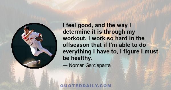 I feel good, and the way I determine it is through my workout. I work so hard in the offseason that if I'm able to do everything I have to, I figure I must be healthy.