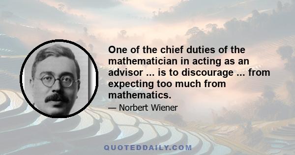 One of the chief duties of the mathematician in acting as an advisor ... is to discourage ... from expecting too much from mathematics.