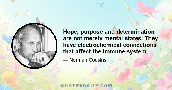 Hope, purpose and determination are not merely mental states. They have electrochemical connections that affect the immune system.