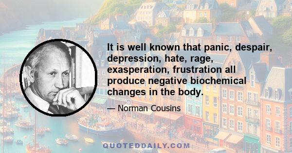 It is well known that panic, despair, depression, hate, rage, exasperation, frustration all produce negative biochemical changes in the body.