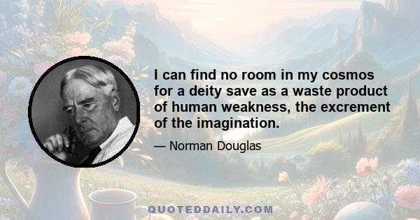 I can find no room in my cosmos for a deity save as a waste product of human weakness, the excrement of the imagination.