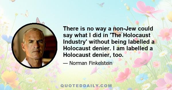 There is no way a non-Jew could say what I did in 'The Holocaust Industry' without being labelled a Holocaust denier. I am labelled a Holocaust denier, too.