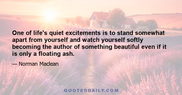 One of life's quiet excitements is to stand somewhat apart from yourself and watch yourself softly becoming the author of something beautiful even if it is only a floating ash.