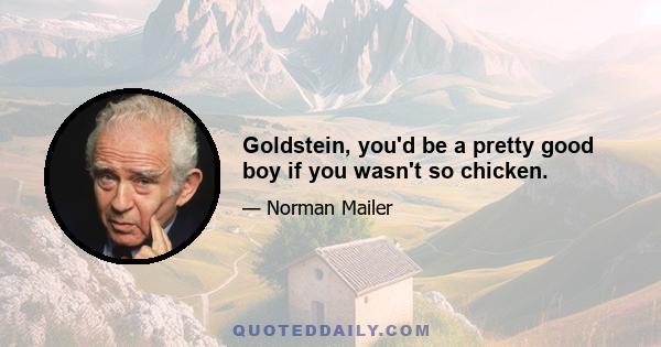 Goldstein, you'd be a pretty good boy if you wasn't so chicken.