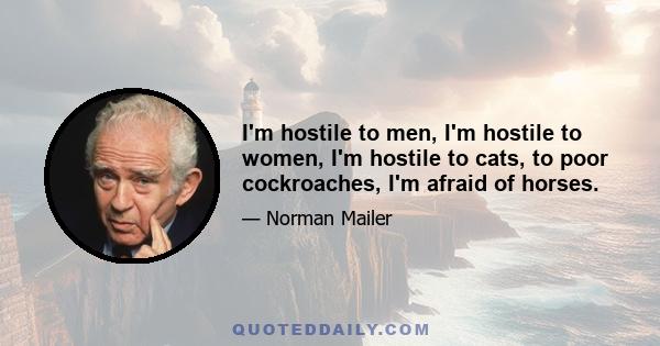 I'm hostile to men, I'm hostile to women, I'm hostile to cats, to poor cockroaches, I'm afraid of horses.