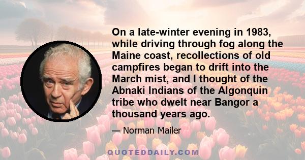 On a late-winter evening in 1983, while driving through fog along the Maine coast, recollections of old campfires began to drift into the March mist, and I thought of the Abnaki Indians of the Algonquin tribe who dwelt