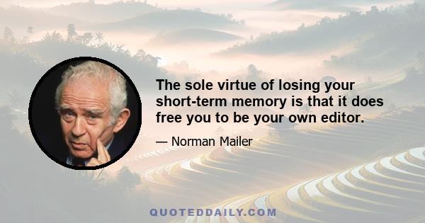 The sole virtue of losing your short-term memory is that it does free you to be your own editor.