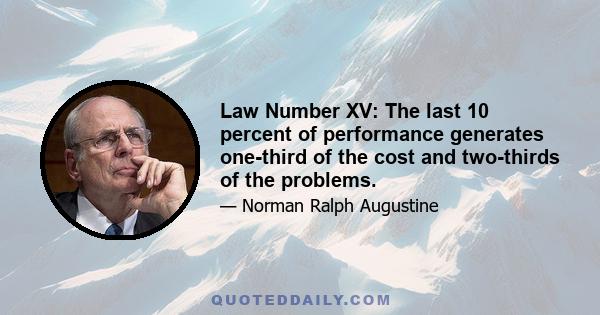 Law Number XV: The last 10 percent of performance generates one-third of the cost and two-thirds of the problems.