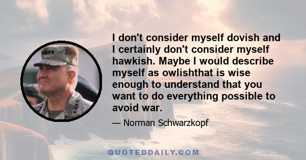 I don't consider myself dovish and I certainly don't consider myself hawkish. Maybe I would describe myself as owlishthat is wise enough to understand that you want to do everything possible to avoid war.