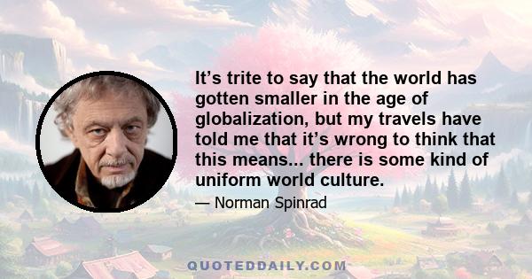 It’s trite to say that the world has gotten smaller in the age of globalization, but my travels have told me that it’s wrong to think that this means... there is some kind of uniform world culture.